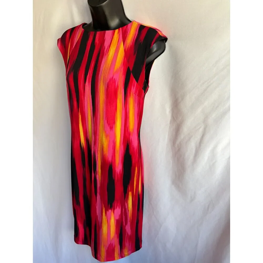 Carmen Marc Valvo Multicolor Red Sheath Mini Dress Size S 90s Professional Multi